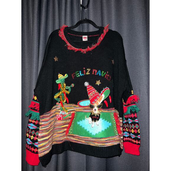 Ugly Christmas Sweater Xmas Size 2X Feliz Navidad - Picture 1 of 3